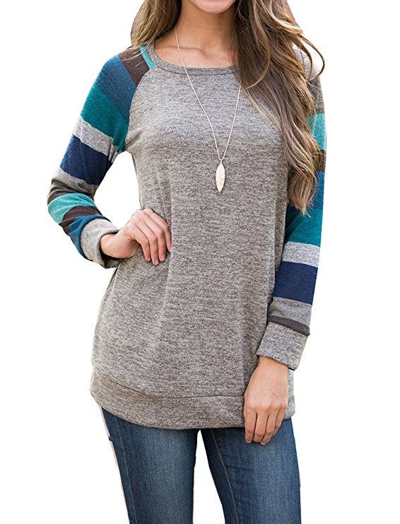 PrinStory Women's Cotton Knitted Long Sleeve Lightweight Tunic Sweatshirt Tops