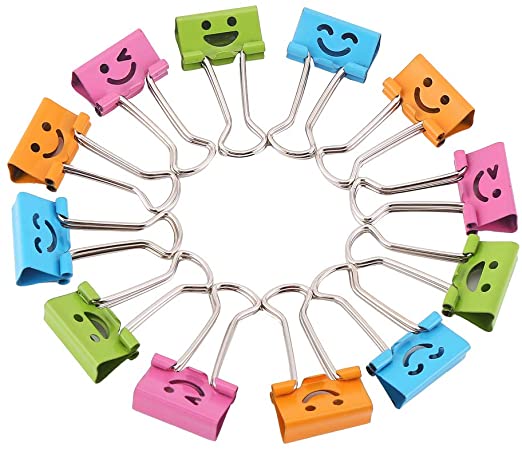 CCINEE 19mm Mini Binder Clips Smiley Paper Clips Assorted Colours, Pack of 40
