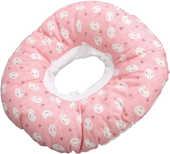 Cute Bunny Print Ear Piercing Pillow for Side Sleepers, Pressure Relief, 11.4 Inch, avoids Ear Soreness (Pink)