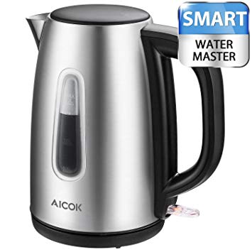 Electric Kettle Auto Shut-Off Stainless Steel Cordless Tea Kettle with British Strix Control 1.7L 1500W Fast Boiling Water Boiler BPA Free by Aicok