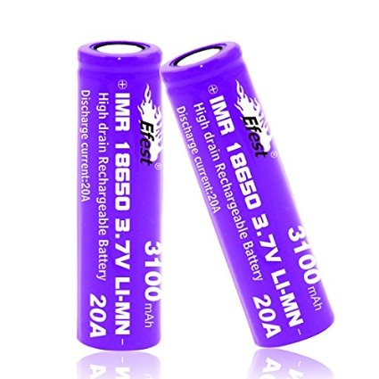 2 Efest Purple IMR 18650 20A 3100mAh 3.7v Rechargeable Flat Top Batteries