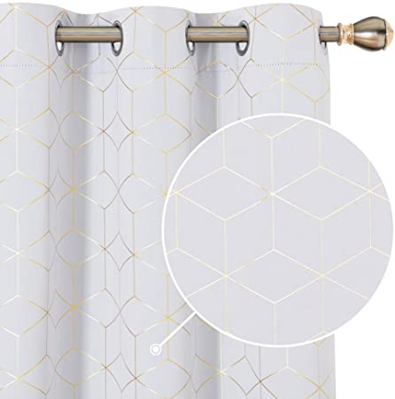 Deconovo Blackout Curtains Grommet Top Drapes Golden Diamond Foil Printed Bedroom Room Curtains for Kids Room Off White 42W x 45L Inch 2 Panels