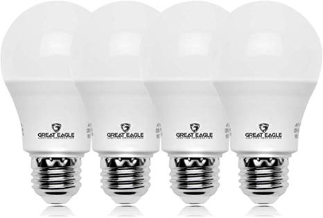 Great Eagle A19 LED Light Bulb, 9W (60W Equivalent), UL Listed, 3000K (Soft White), 800 Lumens, dimmable, Standard Replacement (4 Pack)