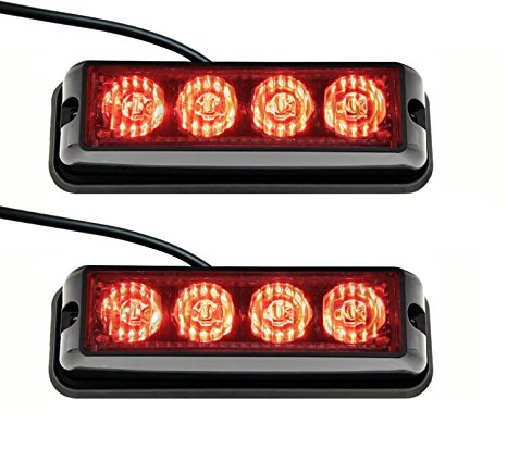 Strobelight Bar 4 LED with Super Bright Emergency Beacon Flash Caution Strobe Light Bar with 17 Different Flashing (2PCS) (Red)