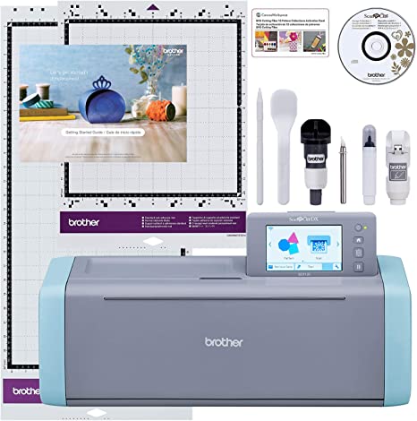 Brother ScanNCut DX Bundle SDX125TS with Standard Tack Adhesive Mat 12" x 24", Make Custom Stickers, Vinyl Wall Art, Greeting Cards and More with 832 Included Patterns