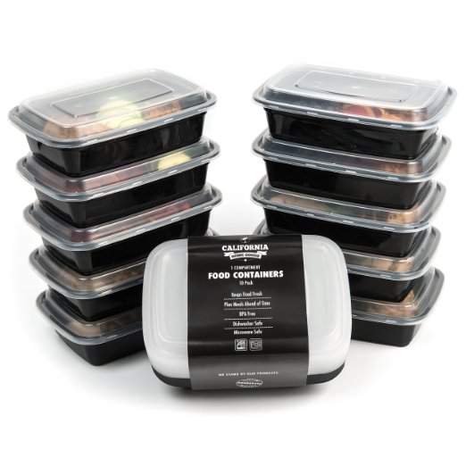 [10-Pack] Premium 1-Compartment Stackable Meal Prep Containers With Lids Microwave, Dishwasher Safe And Reusable Bento Lunch Box / Compartments With Divider Plates By California Home Goods