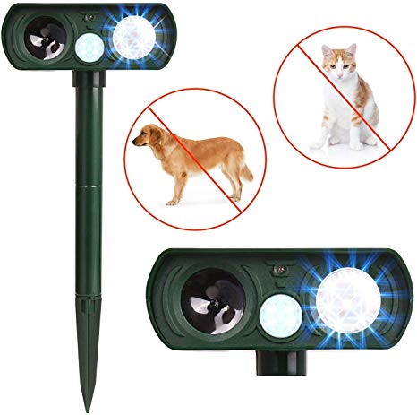 Humutan Ultrasonic Dog Repellent, Solar Powered and Waterproof PIR Sensor Repeller for Cats, Dogs, Birds and Skunks and More