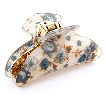 Hair Claw - TOOGOO(R) Woman Dark Blue Florals Pattern Plastic Hair Claw Clip Clamp