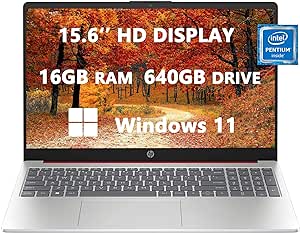 2023 HP Laptops for Student & Business, 15.6'' HD LED Computer, Intel Pentium N200(up to 3.7 GHz), 16GB RAM, 640GB(128GB SSD 512GB Card), USB-C, Wi-Fi 6, HDMI, Light-weight, Windows 11, Red, RK Bundle