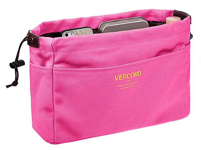 Vercord Canvas Handbag Organizers, Sturdy Purse Insert Organizer Bag in Bag, 13 Pockets 4 Colors 2 Sizes