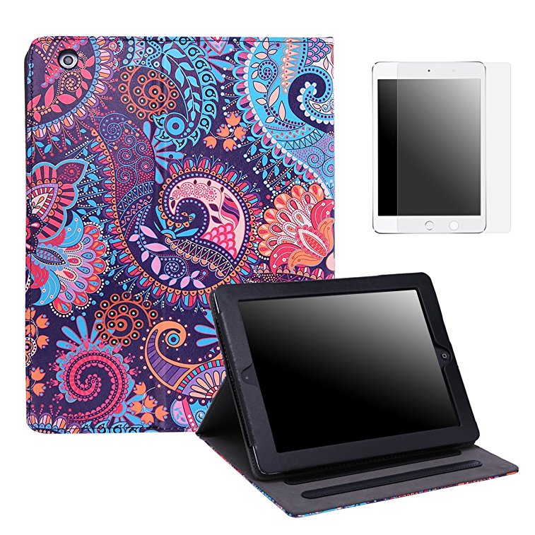 HDE iPad 2 3 4 Leather Case with Screen Protector - Professional Folio Cover with Smart Magnetic Closure, Multiple Viewing Angles and Document Pocket for Apple iPad 2nd 3rd 4th Generation (Paisley)