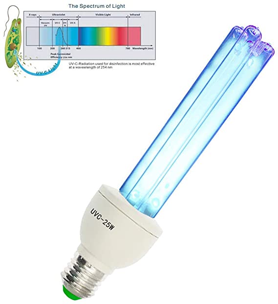 UV Germicidal Lamp Compact UVC Light Bulb E26/E27 25w 110v Ozone Free UV Light