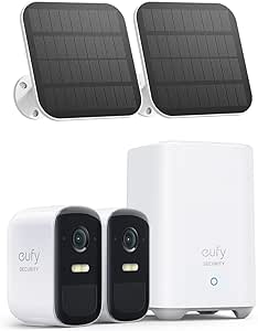 eufy Security, eufyCam 2C 2-Cam Kit with Solar Panel 2W, Security Camera Wireless Outdoor, Home Security System, HomeKit Compatibility, 1080p HD, IP67, Night Vision, Motion Only Alert, No Monthly Fee