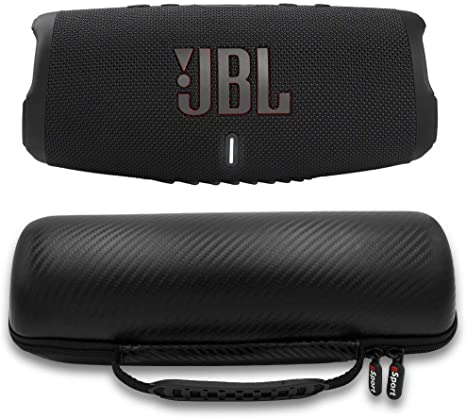 JBL Charge 5 Waterproof Portable Speaker with Built-in Powerbank and gSport Carbon Fiber Case (Black)