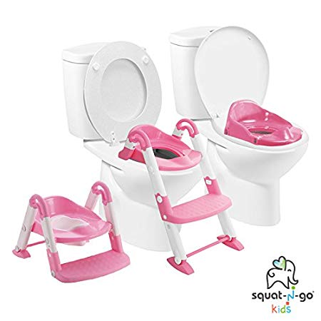 Babyloo Bambino Booster 3 in 1 - Collapsible Toilet Training Step Stool assists Your Toddler to Go While They Grow! Convertible Potty Trainer for All Stages Ages 1-4 (Pink)