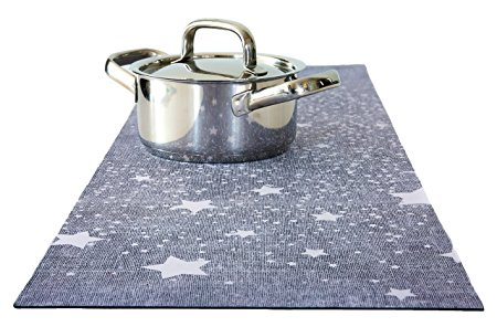 Trivetrunner :Decorative Trivet and Kitchen Table Runners Handles Heat Up to 300F, Anti Slip for Hot Dishes and Pots, Protect Furniture Countertops,Dressers and Island Protector (Grey trail Stars)
