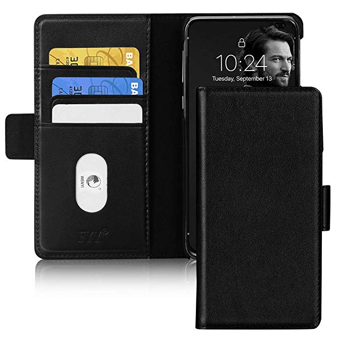 Fyy Samsung Galaxy S10 Plus Case, [RFID Blocking] Luxurious Genuine Leather Wallet Case with Card Slots Stand Cover Flip Case for Samsung Galaxy S10 Plus (2019) Black