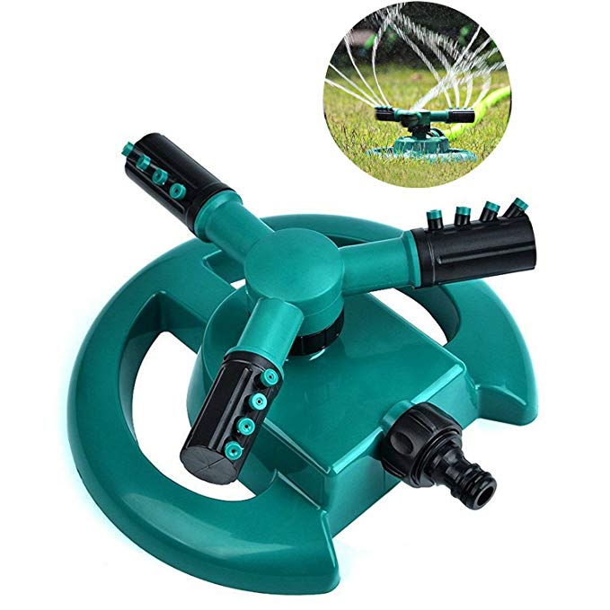 Starlotus Lawn Sprinkler Garden Sprinkler Head Automatic Water Sprinklers 360°Rotation Without Oscillating Systems Waste,with Three Arm For 3600 Square Feet Coverage (Blue)
