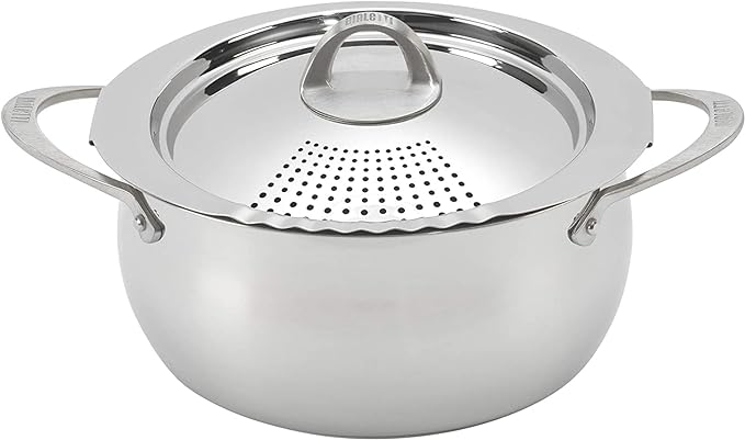 Bialetti Oval Aluminum 6 Quart Pasta Pot with Strainer Lid, Nonstick, Stainless Steel