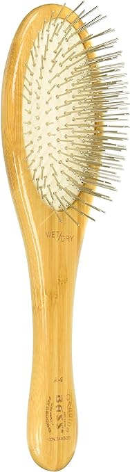 Style & Detangle Pet Brush Alloy Pin | Pure Bamboo Handle | Medium Oval | Dark Finish | Model A9-DB