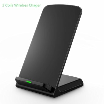 Eripu® Super Speed 3 Coil Standup Samsung Galaxy Wireless Charging Charger Pad Stand for S6/S6 Edge (Plus)/Note 5,For Any QI Support Samrtphone ,Iphone （ Qi receiver needed) with 2A FREE Wall Charger