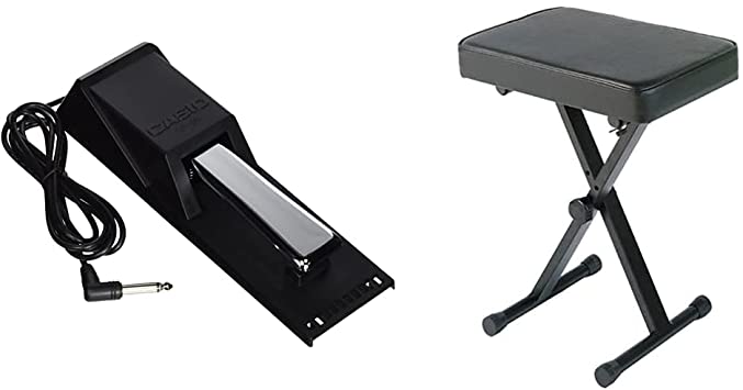 Casio SP-20 Upgraded Piano-Style Sustain Pedal & YAMAHA PKBB1 Adjustable Padded Keyboard X-Style Bench, Black,19.5 Inches