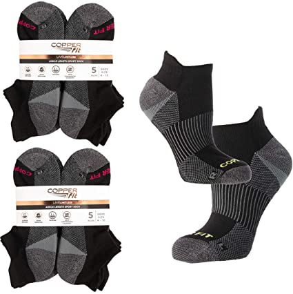 Copper Fit (10 Pairs) Womens Socks, Ankle Socks, Copper Socks with Pull Tab: Athletic Socks, Compression Socks Women