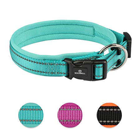 Durable Dog Collar Soft Padded with Buckle Adjustable Safety Nylon Puppy Collars Reflective Neoprene Padded Basic Dog Collars for Small Breed Dogs