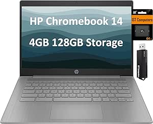 HP Chromebook Student & Home Laptop (14" High Defination Display, Intel 4-Core Celeron N4120, 4GB RAM, 128GB Storage (64GB 64GB), Light Weight & Long Battery Life,Webcam, Wi-Fi, Chrome OS, Grey