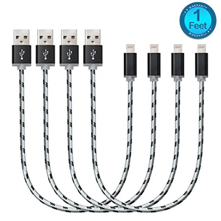 Flebi 1 Feet Nylon Braided Lightning to USB Cable Apple Charger for iPhone iPad iPod (4 Pack)