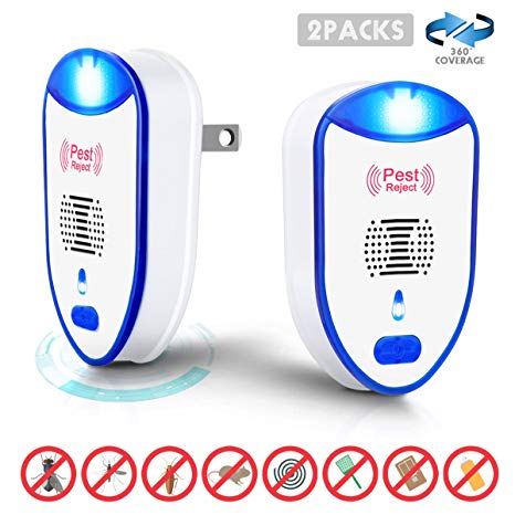 CAMTOA Ultrasonic Pest Repeller (2 Pack), Electronic Mosquito Repellent, Non-Toxic Plug-In Pest Control Device for Mice, Bugs, Mosquito, Rats Fleas, Rodents, Roaches, Insect, Ants, Spiders