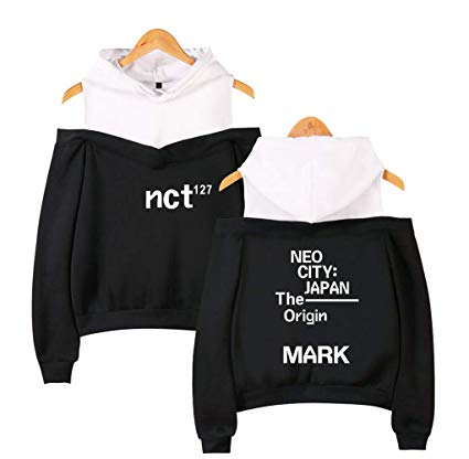 HelloTem Off Shoulder Hooded Sweatshirt Casual Member Name Printed Hooded Pullover for Nct-127 Fans