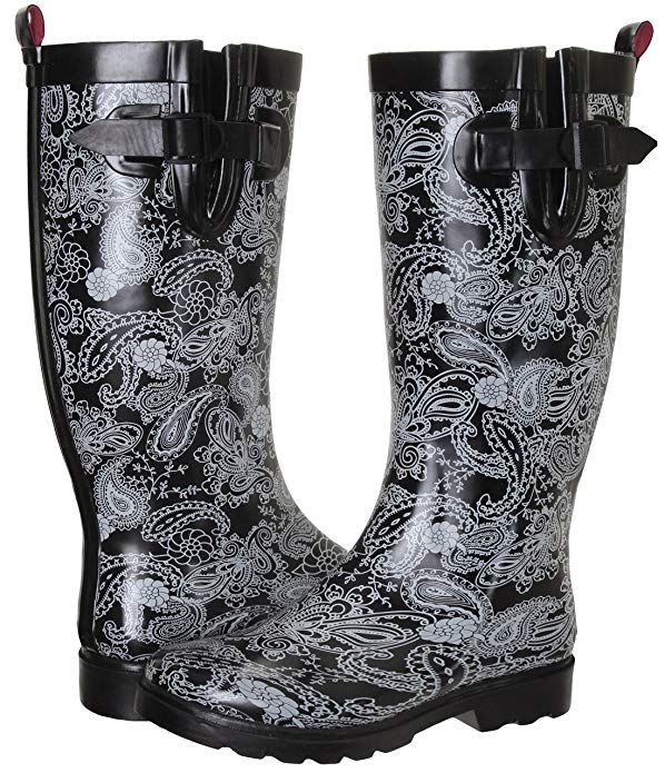 Capelli New York Ladies Tall Sporty Rubber Rain Boots with Paisley Print