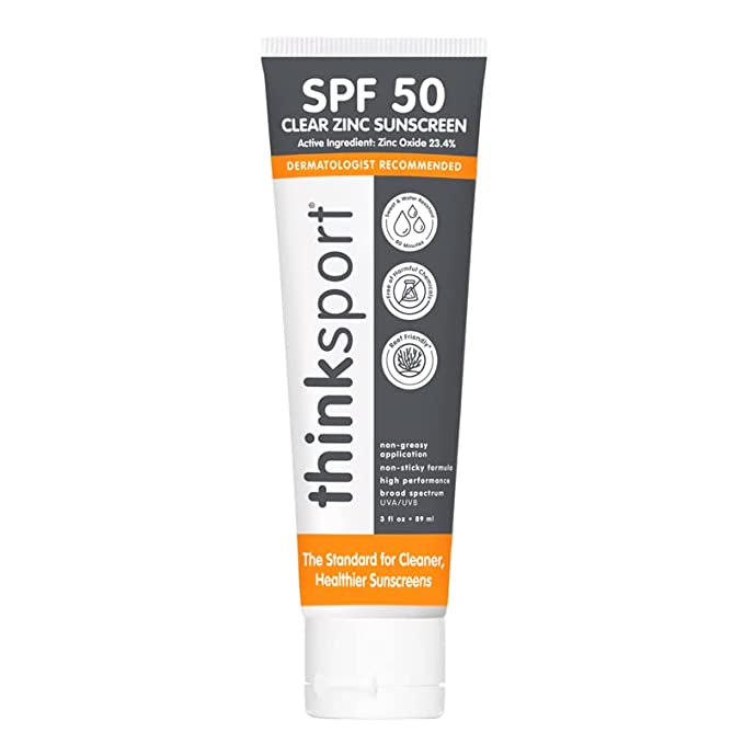 Thinksport SPF 50 Clear Zinc Sunscreen – Waterproof Mineral Sunscreen Lotion – Safe, Natural Zinc Oxide UVA/UVB Sun Protection, Travel Size, 3 Fl oz