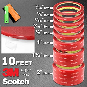 JDMBESTBOY Free Tool Kit Genuine 3M VHB # 4905 Clear Double-Sided Foam Tape 1/2" 12mm Wide 10FT Length