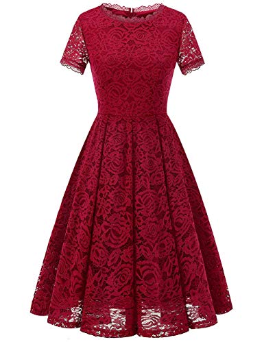 DRESSTELLS Women's Bridesmaid Vintage Tea Dress Floral Lace Cocktail Formal Swing Dress