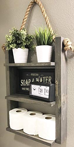 Bathroom Hanging Farmhouse Ladder Shelf with Rope, Over The Toilet Storage, Fixer Upper, Country Rustic - 100% MADE IN USA