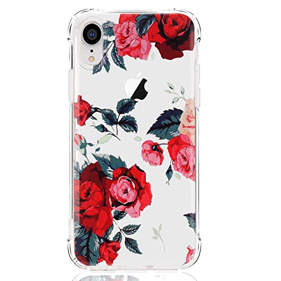 LUOLNH Compatible with iPhone XR Case,iPhone XR Case with Flowers, Slim Shockproof Clear Floral Pattern Soft Flexible TPU Back Cover case for iPhone XR 6.1 inch (2018) -Red Rose