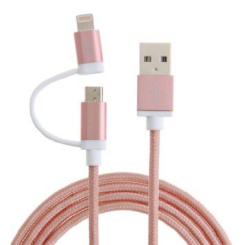 [Apple MFi Certified] CableCreation 2-in-1 Lightning to USB Data Sync Charge Cable, Lightning Micro USB 2-in-1 Cable for iPhone 6 6S 6Plus iPad Air mini Samsung & More, 4ft in Rose Gold