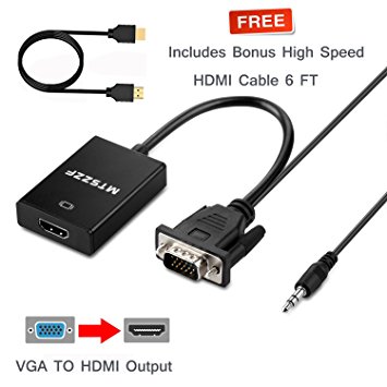 MTSZZF VGA To HDMI Output 1080P HD Audio TV AV HDTV Video Cable Converter Adapter, Includes Bonus High Speed HDMI Cable 6 FT