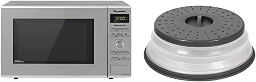 Panasonic Microwave Oven NN-SD372S Stainless Steel Countertop/Built-In with Inverter Technology and Genius Sensor, 0.8 Cu. Ft, 950W & Tovolo Vented Collapsible Medium Microwave Cover (Charcoal)