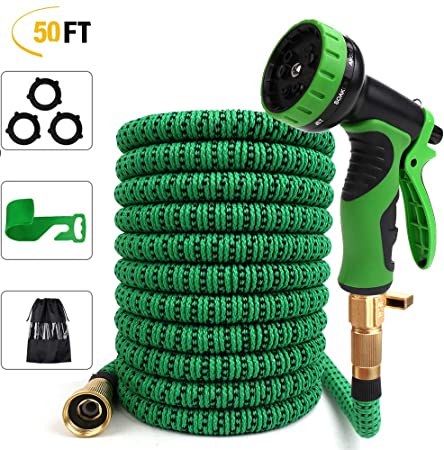 Freehawk Expandable Garden Hose, Flexible Water Hose with Hanger Hook, 9-Mode Spray Nozzle, Triple Layer Latex Core, Nylon-Elastic Shell with Storage Bag (50ft)