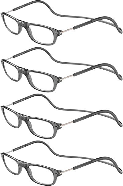 TBOC Reading Glasses Eyeglasses Eyewear - [Pack 4 Units] Grey Frame  1.50 Optical Power Magnetic Adjustable Neck Hanging Presbyopia Eye Strain Vision Lenses Men Women Prescription