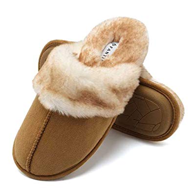 Fanture Women’s House Slippers Micro Suede Faux Fur Lined Indoor & Outdoor Slip On House Shoes