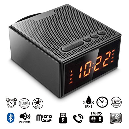 Alarm Clock Radio with Bluetooth Speaker - Digital Dimmable Clock Radio with 4 Alarm(Skip Weekend) for Bedroom,Wake to Micro SD Song/FM Radio,8W Wireless Speaker V4.2 with Mic for iPhone/Android