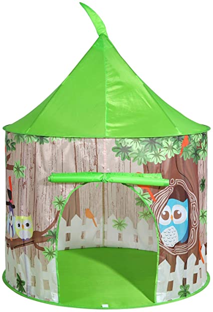 SOKA Play Tent Green Pop Up Owl Treehouse Indoor or Outdoor Garden Playhouse Tent for Kids Childrens
