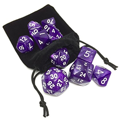 10pcs Digital Dice Set with Pouch for Dungeons & Dragons DnD and RPG Playing Game Dice D4 D6 D8 3×D10 D12 D20 D24 D30
