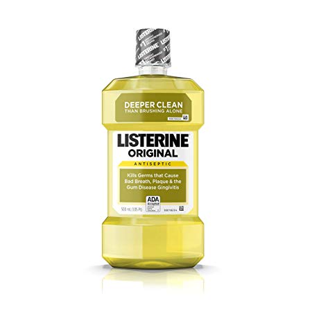 Listerine Original Oral Care Antiseptic Mouthwash with Germ-Killing Formula to Fight Bad Breath, Plaque and Gingivitis, 500 mL