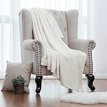 Flannel Fleece Blanket Ivory Twin Size Lightweight Cozy Plush Microfiber Solid Blanket by Bedsure