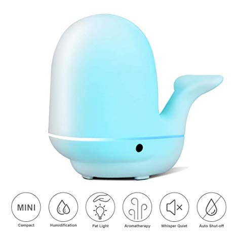GESUNDHOME Ultrasonic Humidifier, 200ml Air Aromatherapy Essential Oil Diffuser Cool Mist Humidifier with 7 Color LED Lights for Office Home Bedroom Fitness Room Study Yoga Spa (Whale)